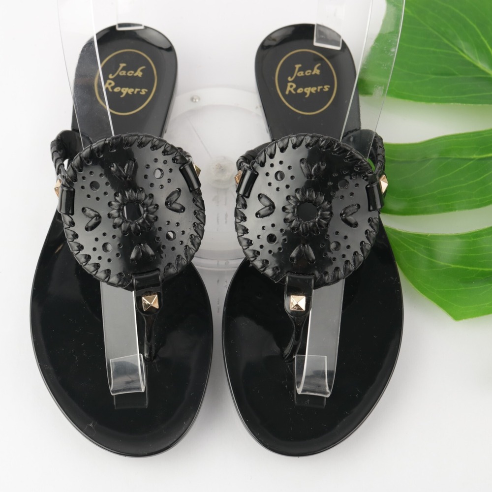 Jack Rogers Womens Georgica Sandals Size 6 Black Jelly Thong Medallion Shoe Flat
